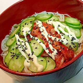 キムチと胡瓜のマヨかけ素麺